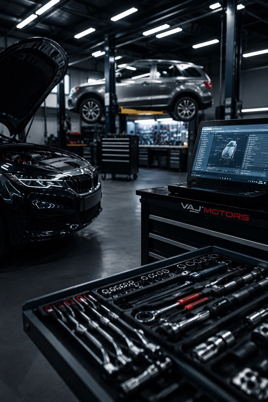 Diagnostics bay with dealer-level scan equipment